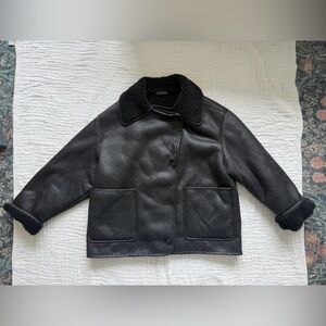 Zara Women's Black Shearling Collar Jacket